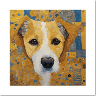 Gustav Klimt Style Dog with Blue and Gold Geometric Patterns Posters and Art
